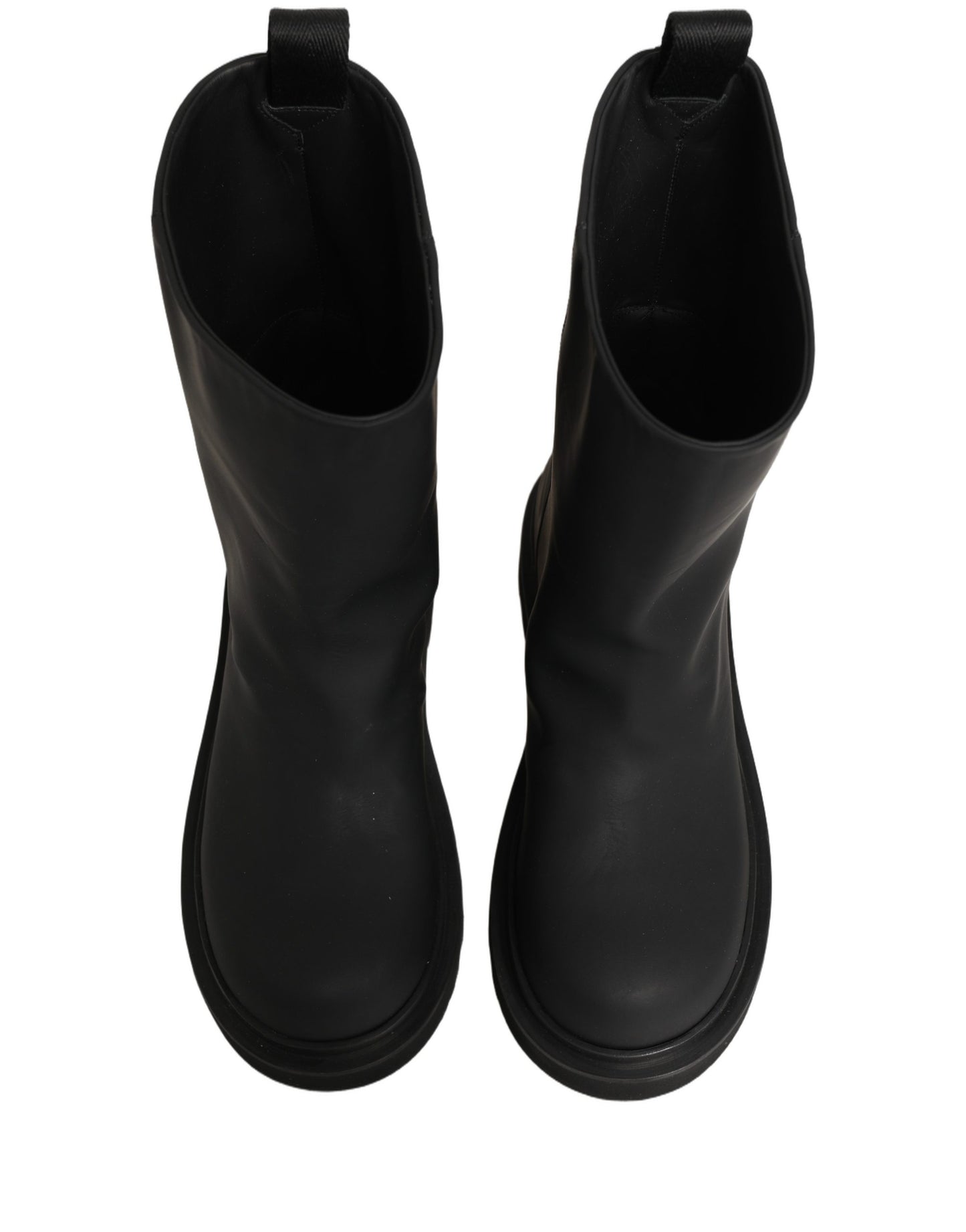 Dolce & Gabbana Black Leather Mid Calf Chunky Men Boots Shoes