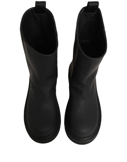 Dolce & Gabbana Black Leather Mid Calf Chunky Men Boots Shoes