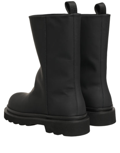 Dolce & Gabbana Black Leather Mid Calf Chunky Men Boots Shoes