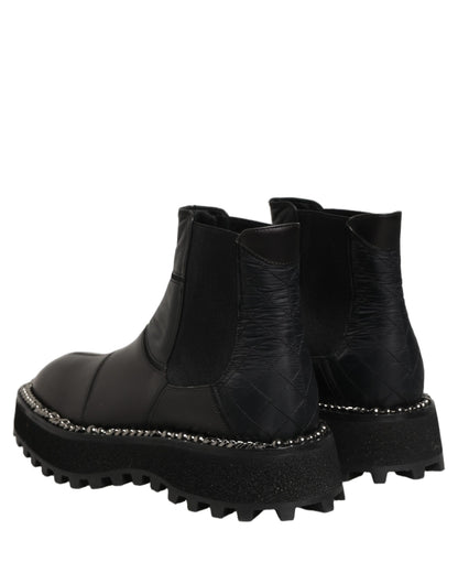 Dolce & Gabbana Black Chelsea Boots Leather Slip On Men Shoes