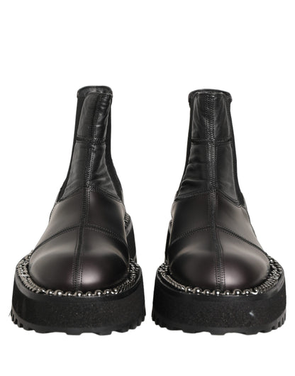 Dolce & Gabbana Black Chelsea Boots Leather Slip On Men Shoes
