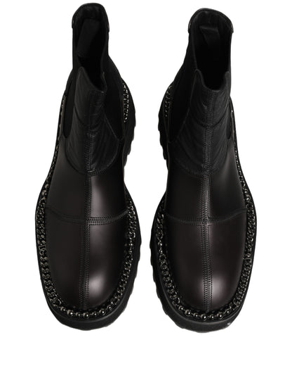 Dolce & Gabbana Black Chelsea Boots Leather Slip On Men Shoes