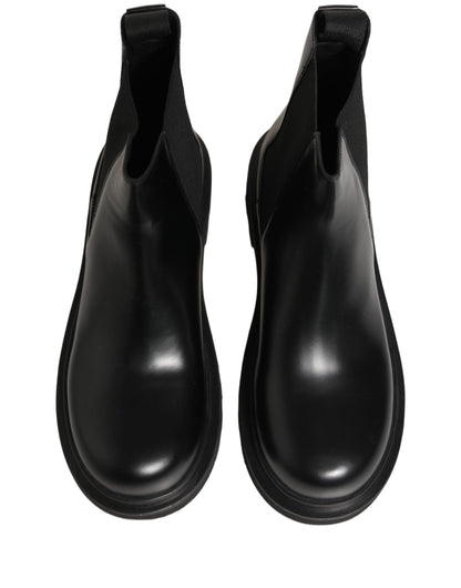 Dolce & Gabbana Black Chelsea Boots Leather Slip On Men Shoes