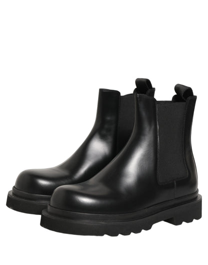 Dolce & Gabbana Black Chelsea Boots Leather Slip On Men Shoes