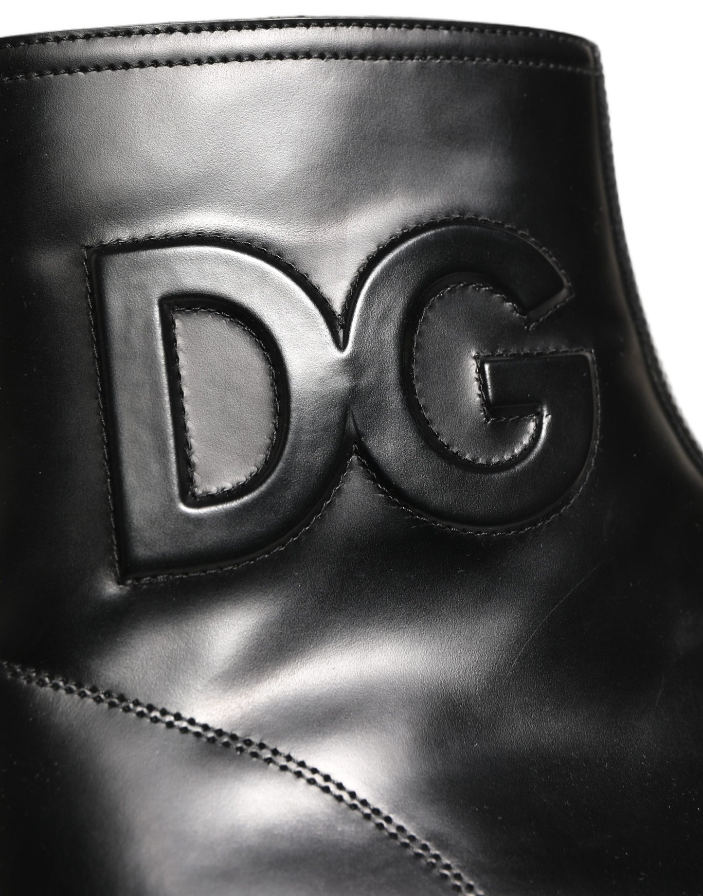 Dolce & Gabbana Black Leather Embossed Logo Ankle Boots Shoes