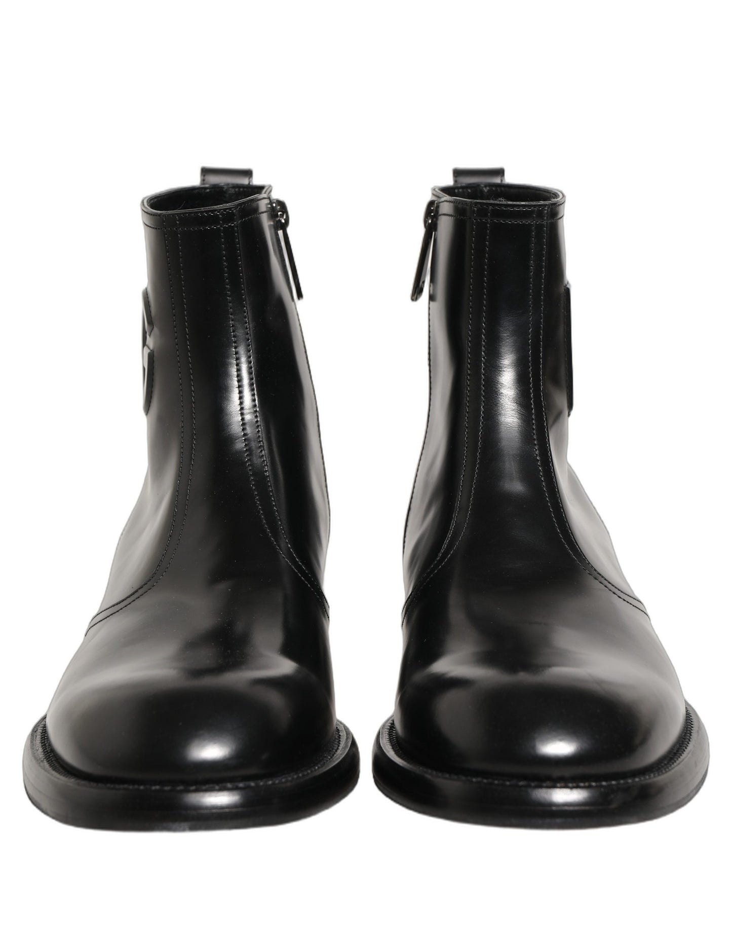 Dolce & Gabbana Black Leather Embossed Logo Ankle Boots Shoes
