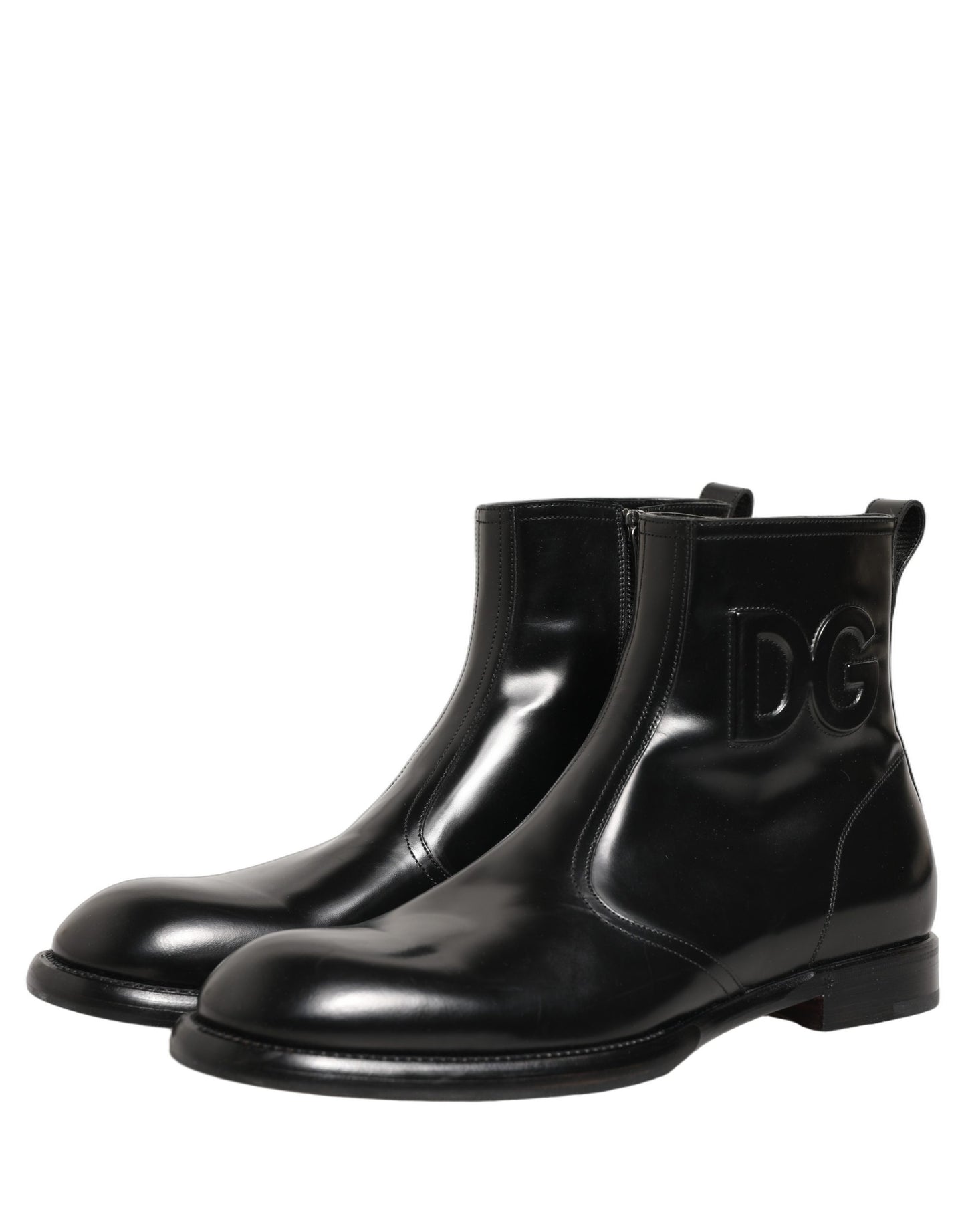 Dolce & Gabbana Black Leather Embossed Logo Ankle Boots Shoes