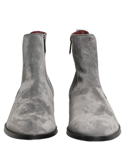 Dolce & Gabbana Gray Suede Leather Chelsea Boots Shoes