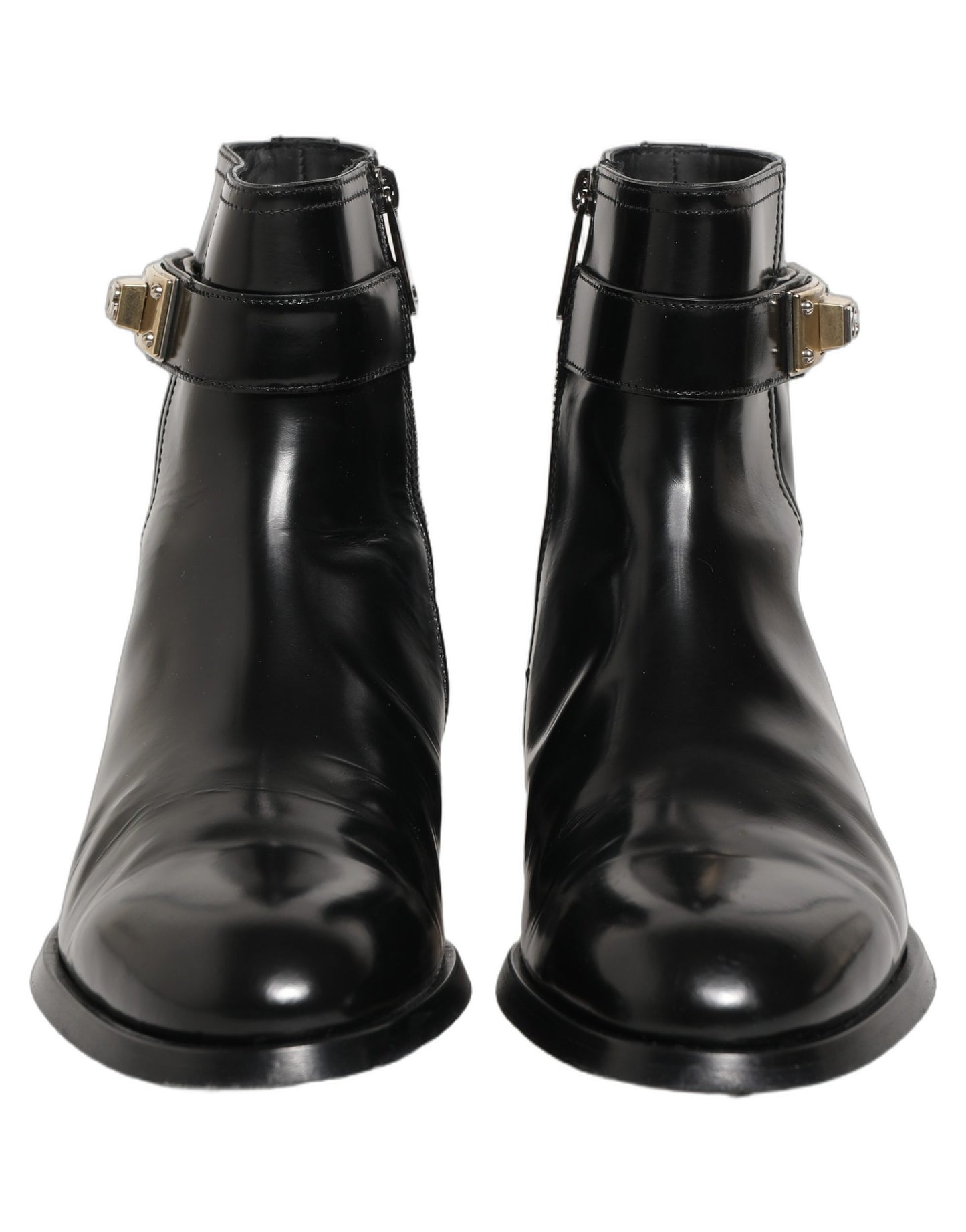 Dolce & Gabbana Black Leather Logo Buckle Mid Calf Boots Shoes