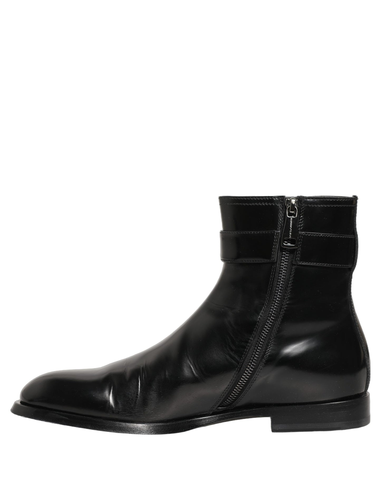 Dolce & Gabbana Black Leather Logo Buckle Mid Calf Boots Shoes