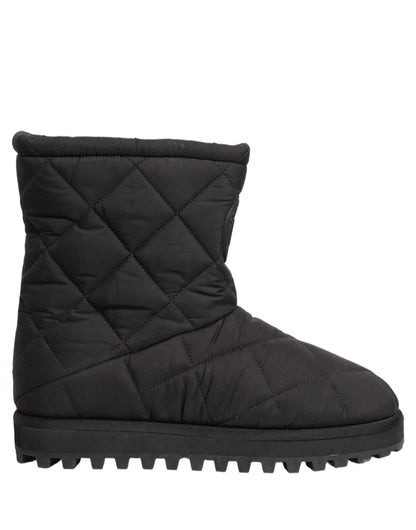 Dolce & Gabbana Black Quilted Effect Mid Calf Boots Shoes