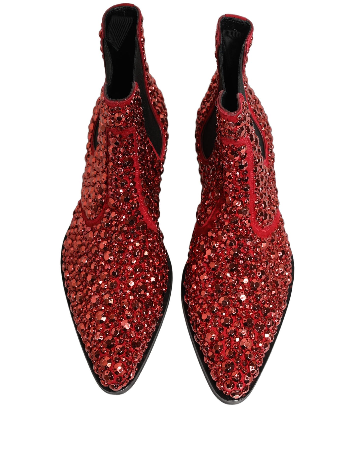 Dolce & Gabbana Red Embellished Chelsea Ankle Boots Shoes
