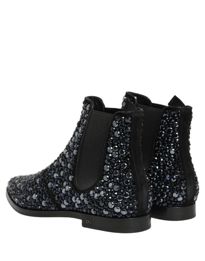 Dolce & Gabbana Black Embellished Chelsea Ankle Boots Shoes