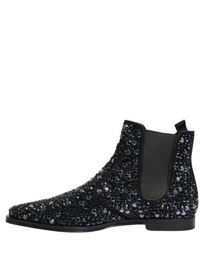 Dolce & Gabbana Black Embellished Chelsea Ankle Boots Shoes