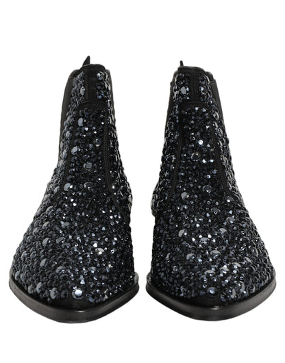 Dolce & Gabbana Black Embellished Chelsea Ankle Boots Shoes