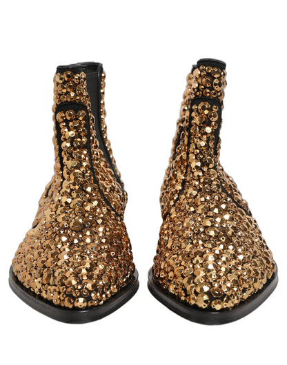 Dolce & Gabbana Gold Embellished Chelsea Ankle Boots Shoes