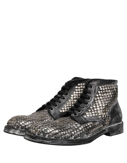 Dolce & Gabbana Black Leather Runway Studs Ankle Boots Shoes