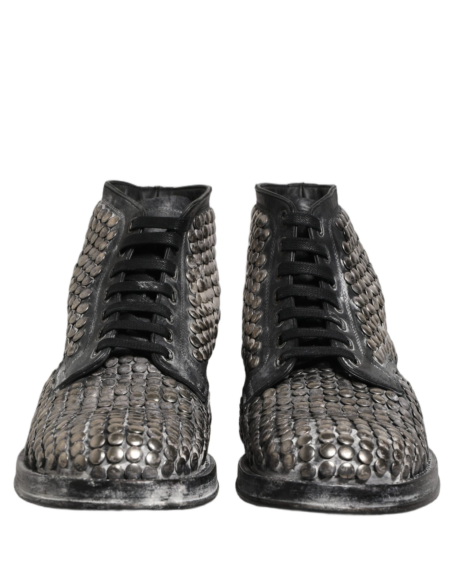 Dolce & Gabbana Black Leather Runway Studs Ankle Boots Shoes
