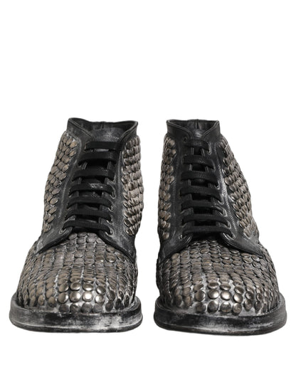 Dolce & Gabbana Black Leather Runway Studs Ankle Boots Shoes