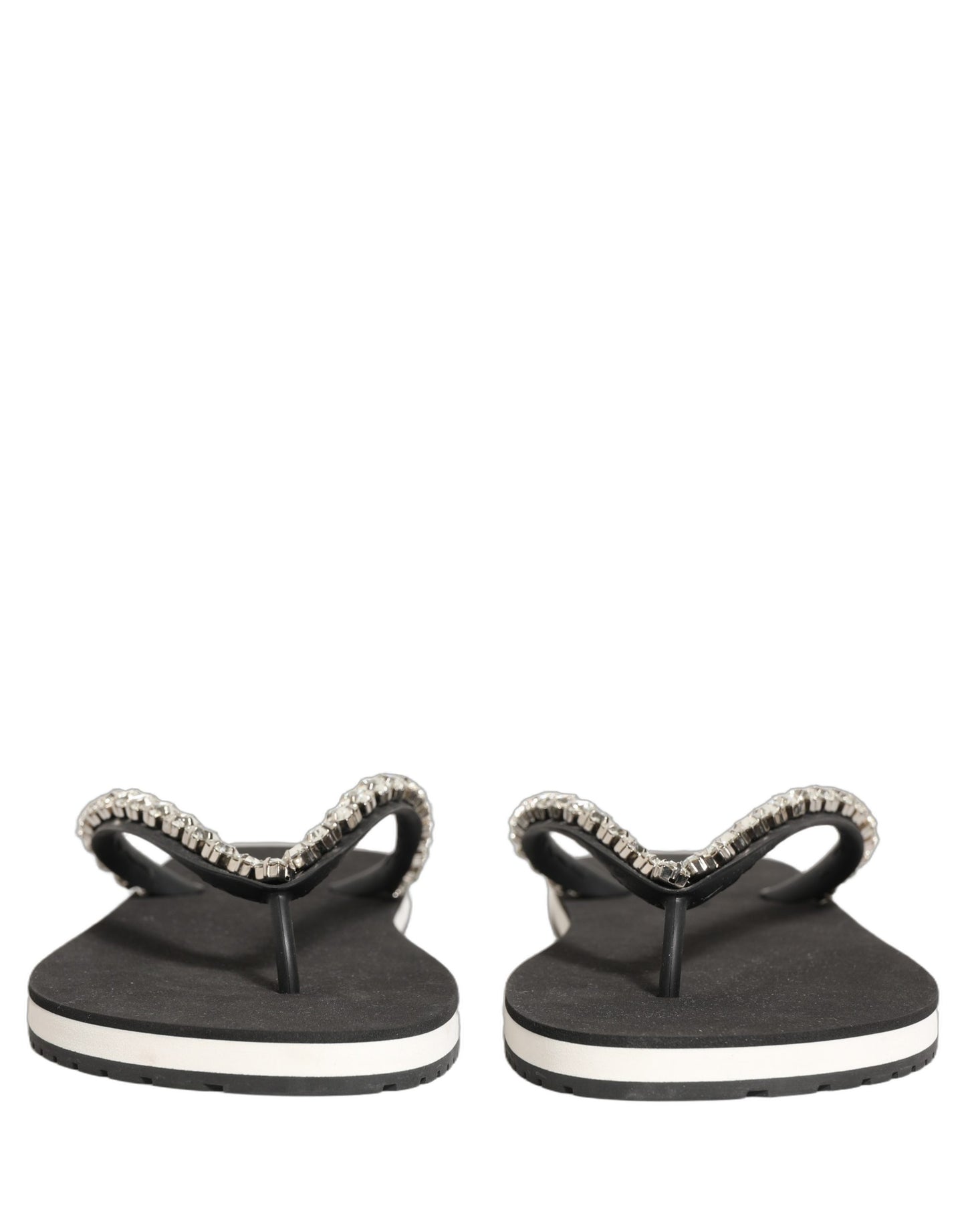 Dolce & Gabbana Black Embellished Rubber Flip Flops Men Shoes