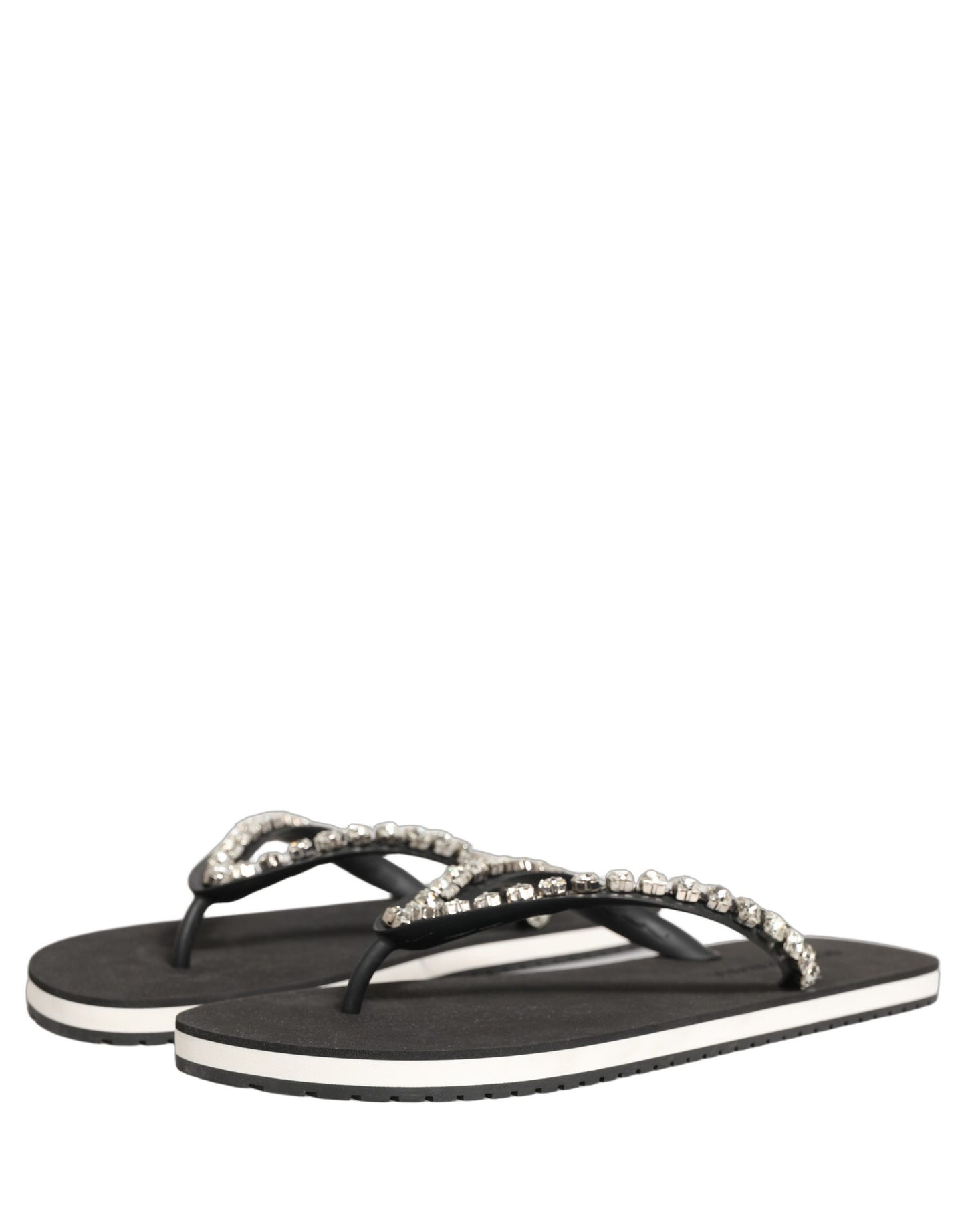 Dolce & Gabbana Black Embellished Rubber Flip Flops Men Shoes