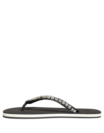 Dolce & Gabbana Black Embellished Rubber Flip Flops Men Shoes