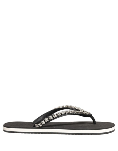 Dolce & Gabbana Black Embellished Rubber Flip Flops Men Shoes