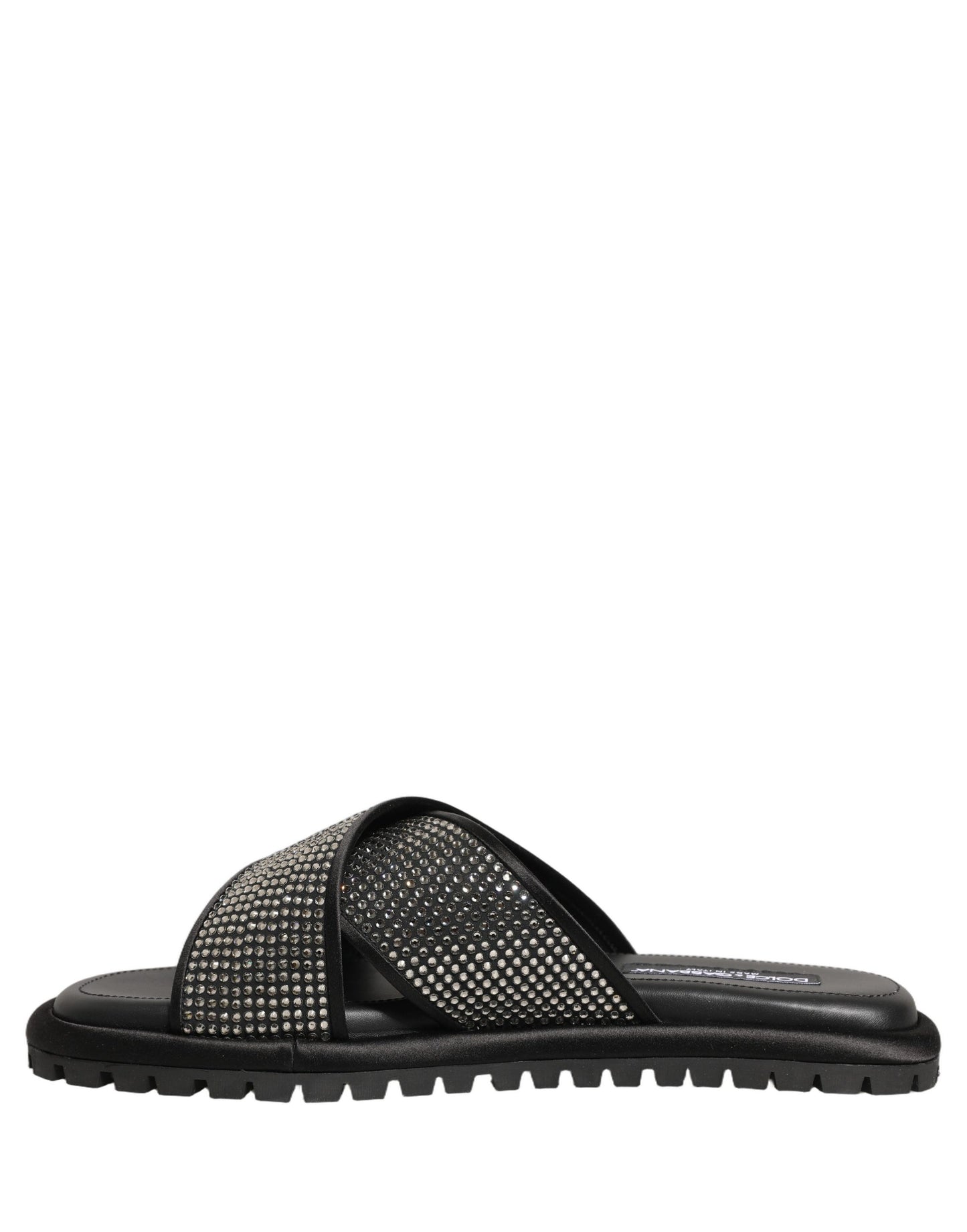 Dolce & Gabbana Black Strass Criss Cross Slide Sandals Shoes