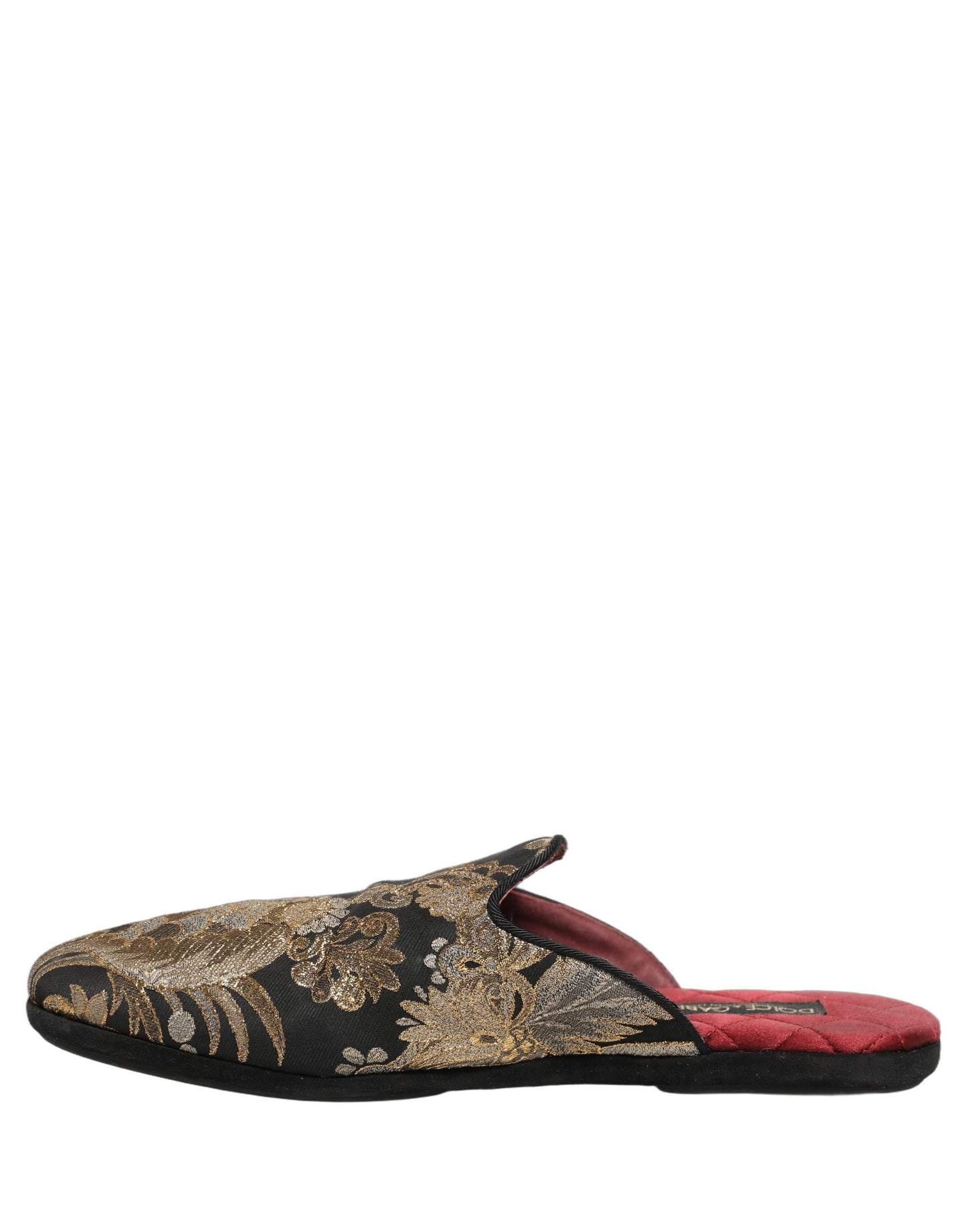 Dolce & Gabbana Black Floral Jacquard Flats Sandals Men Shoes