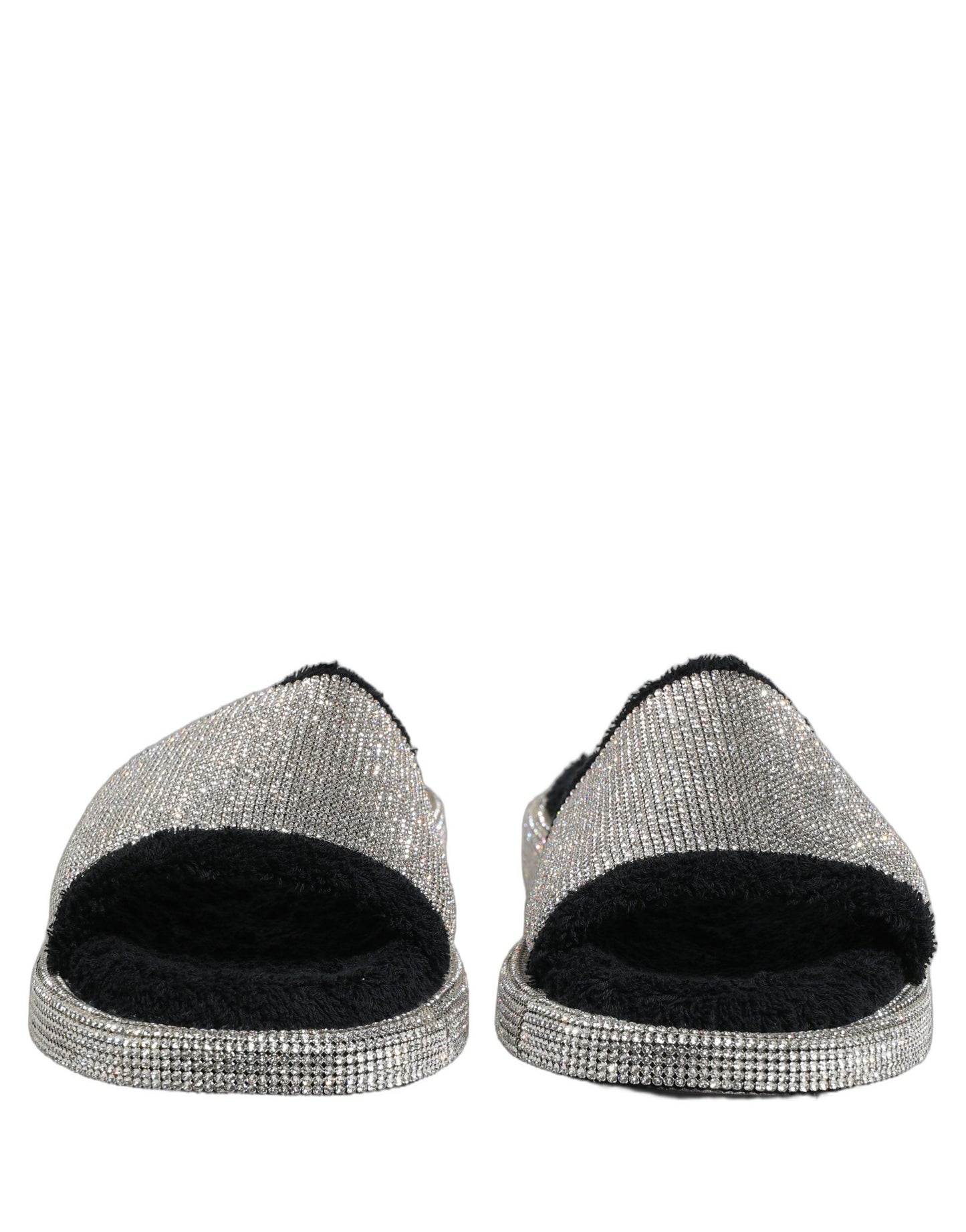 Dolce & Gabbana Black Crystal Embellished Platform Men Slides Shoes