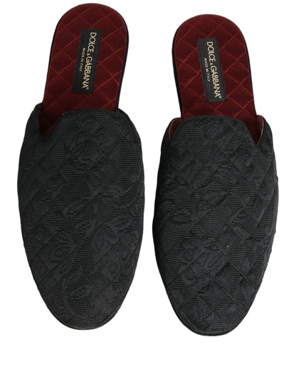 Dolce & Gabbana Black Floral Brocade Slides Slippers Shoes