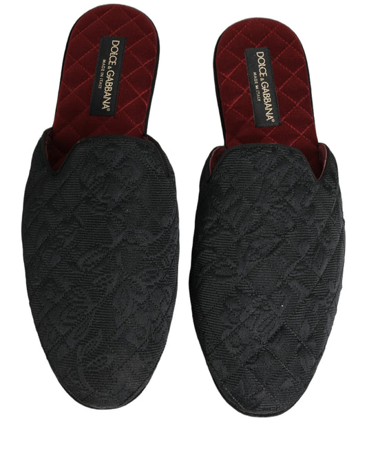 Dolce & Gabbana Black Floral Brocade Slides Slippers Shoes
