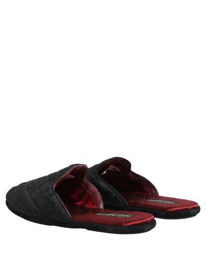 Dolce & Gabbana Black Floral Brocade Slides Slippers Shoes