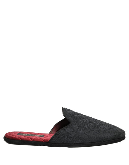 Dolce & Gabbana Black Floral Brocade Slides Slippers Shoes