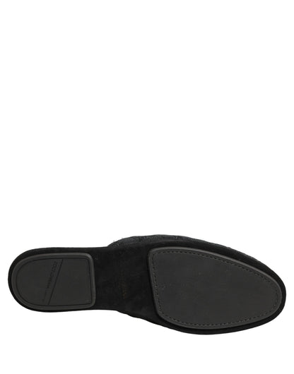 Dolce & Gabbana Black Floral Brocade Slides Slippers Shoes