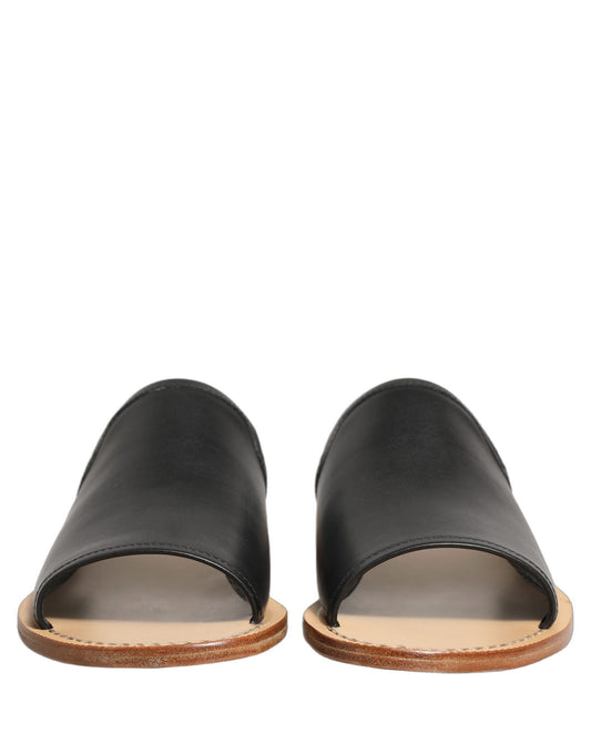 Dolce & Gabbana Brown Leather Slides Sandals Flats Men Shoes