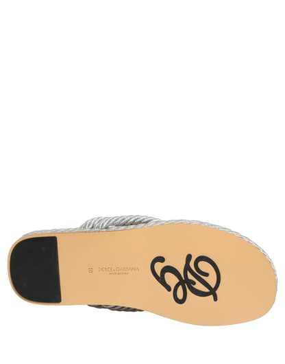 Dolce & Gabbana Silver Rope Slides Sandals Flip Flops Shoes