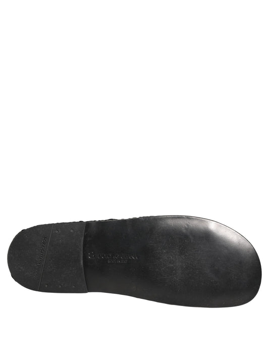 Dolce & Gabbana Black Fabric Woven Slides Sandals Flats Shoes