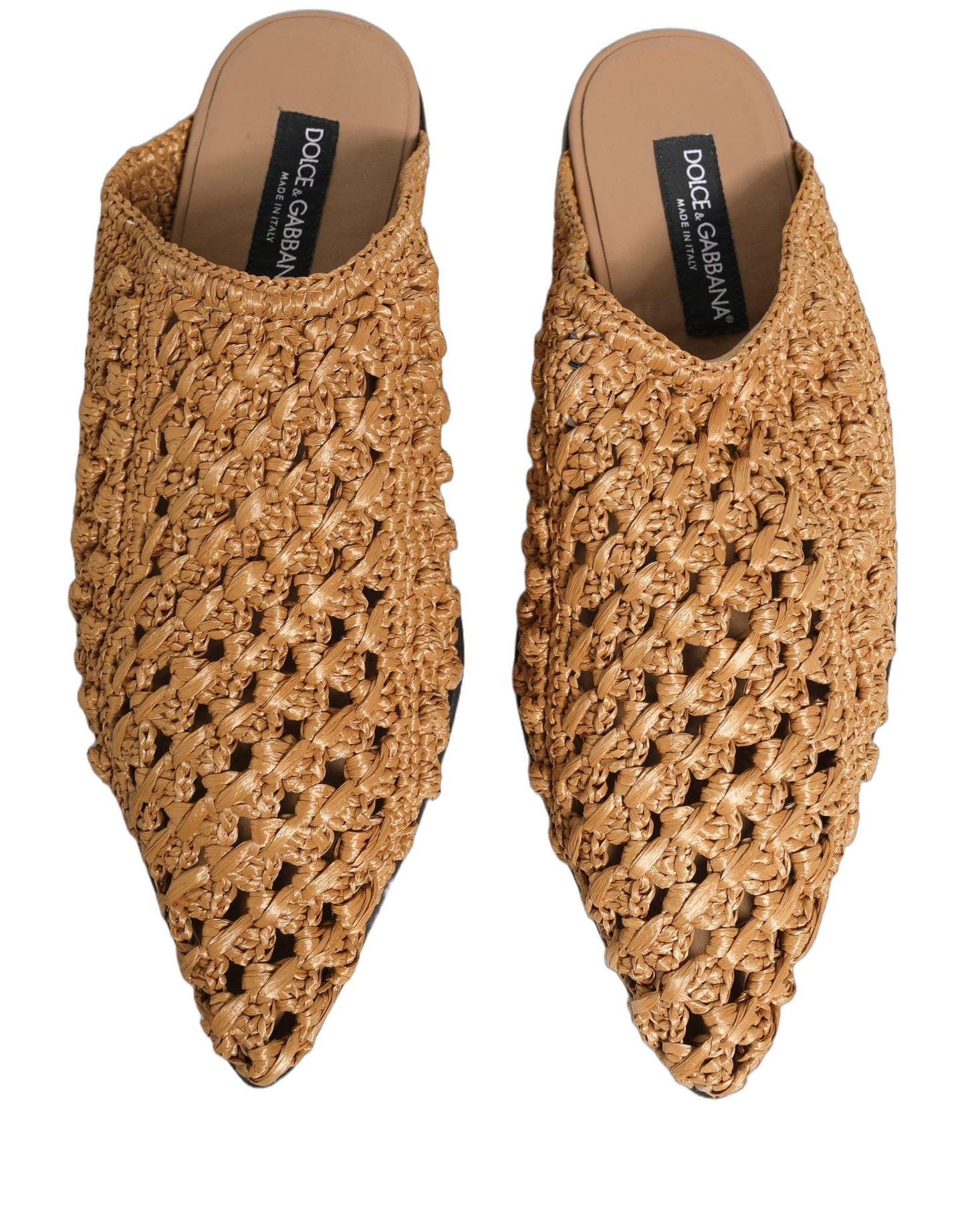 Dolce & Gabbana Beige Woven Straw Slides Sandals Flats Shoes