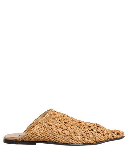 Dolce & Gabbana Beige Woven Straw Slides Sandals Flats Shoes