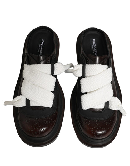 Dolce & Gabbana Brown Leather Slip On Flat Sandals Men Shoes