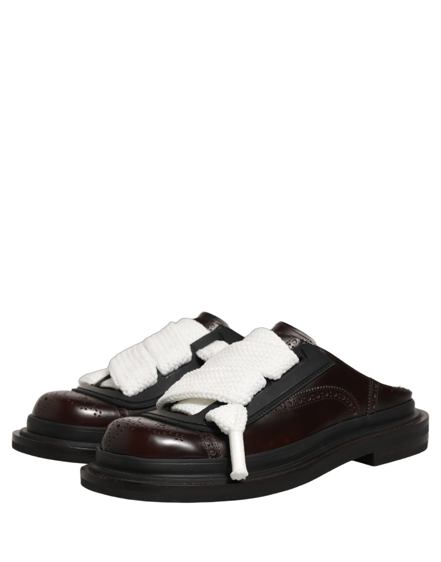Dolce & Gabbana Brown Leather Slip On Flat Sandals Men Shoes