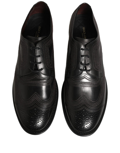 Dolce & Gabbana Black Embroidered Leather Derby Dress Shoes