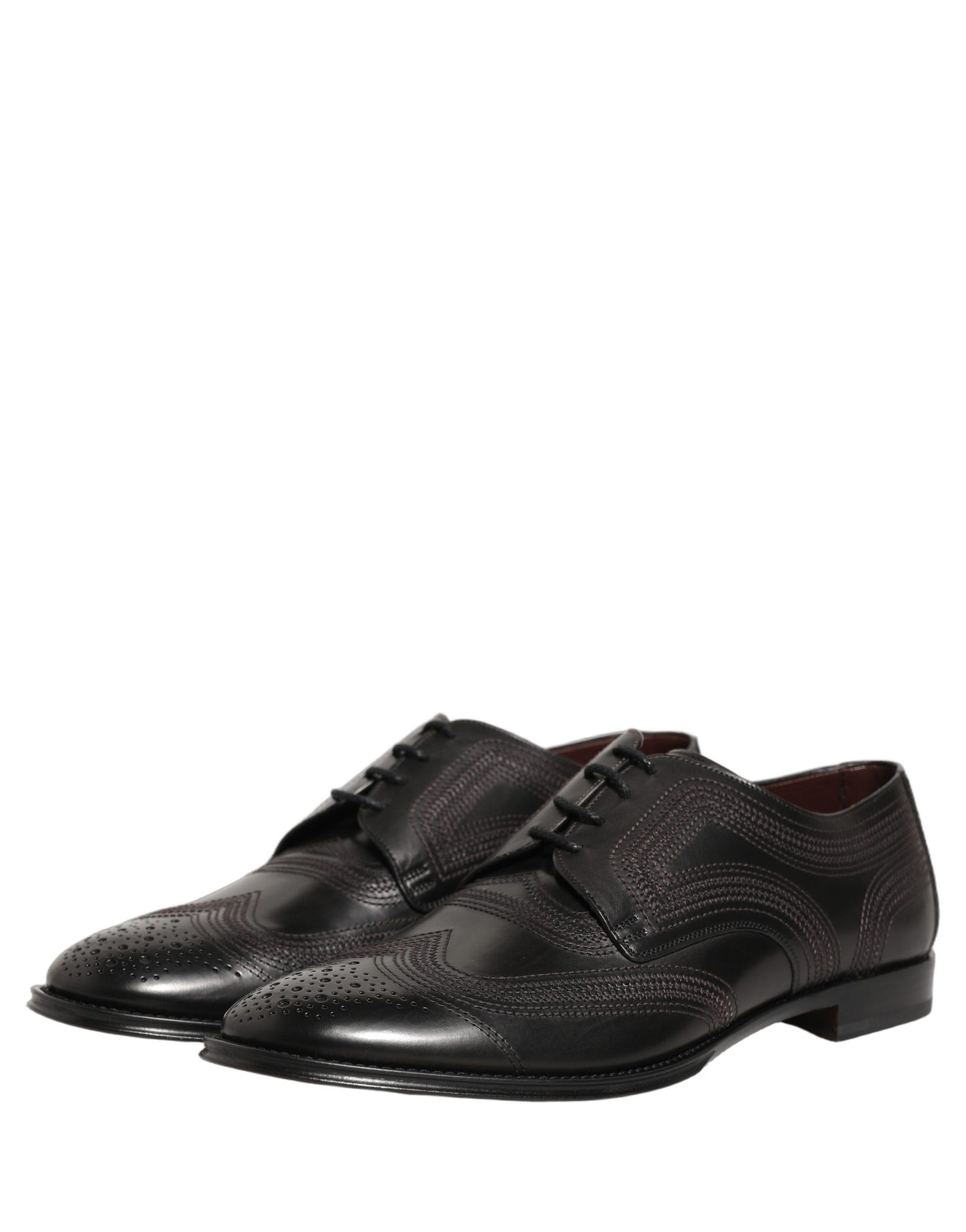 Dolce & Gabbana Black Embroidered Leather Derby Dress Shoes