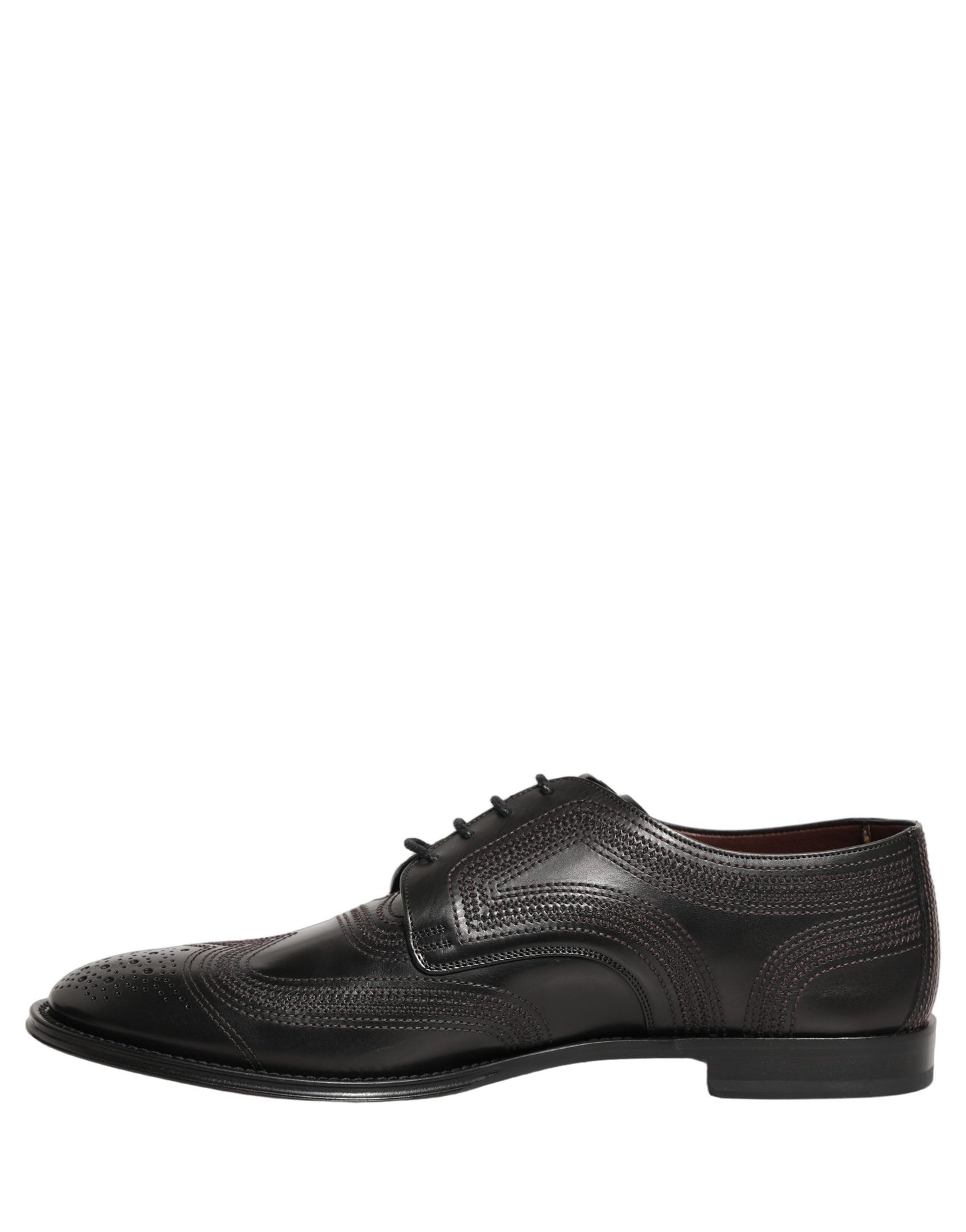 Dolce & Gabbana Black Embroidered Leather Derby Dress Shoes