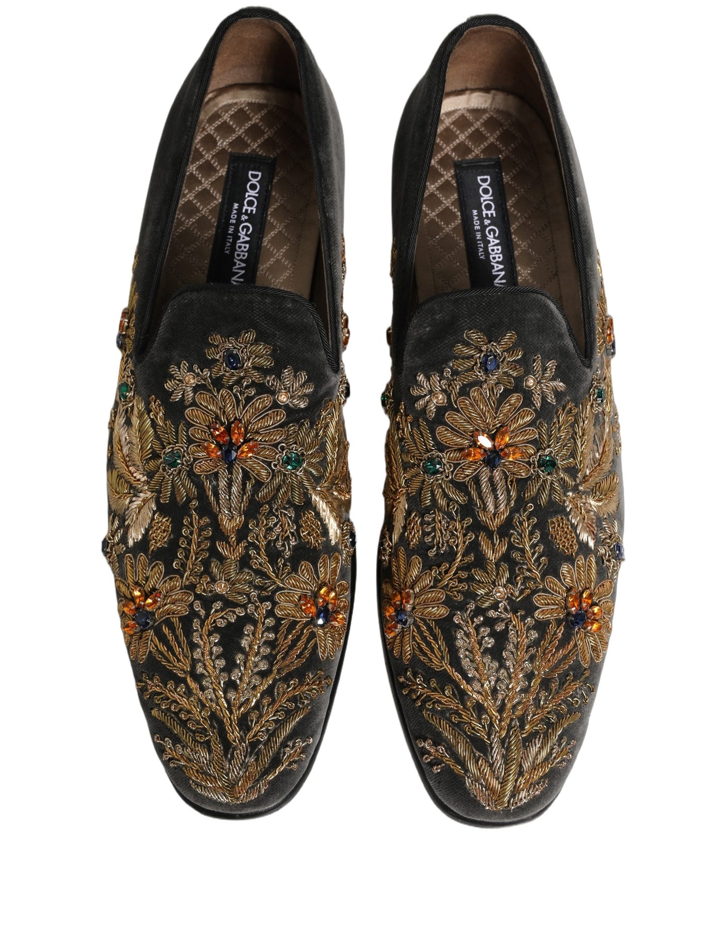 Dolce & Gabbana Black Velvet Embellished Dress Loafers Shoes