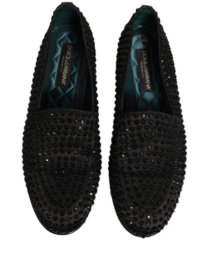 Dolce & Gabbana Black Rhinestone Embellished Loafers Shoes