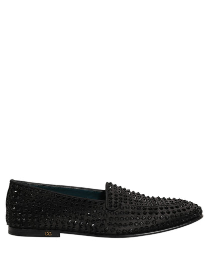 Dolce & Gabbana Black Rhinestone Embellished Loafers Shoes