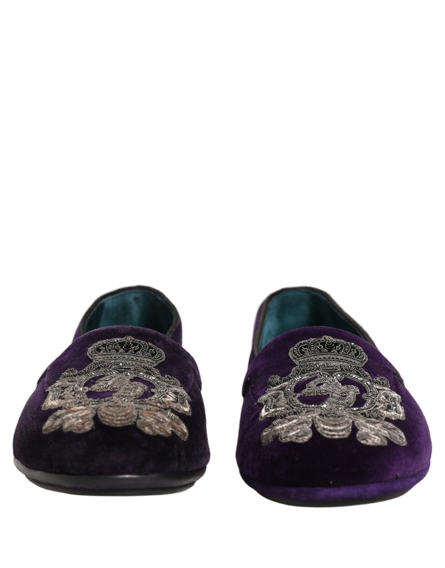 Dolce & Gabbana Purple Velvet Crown Embroidery Loafers Shoes