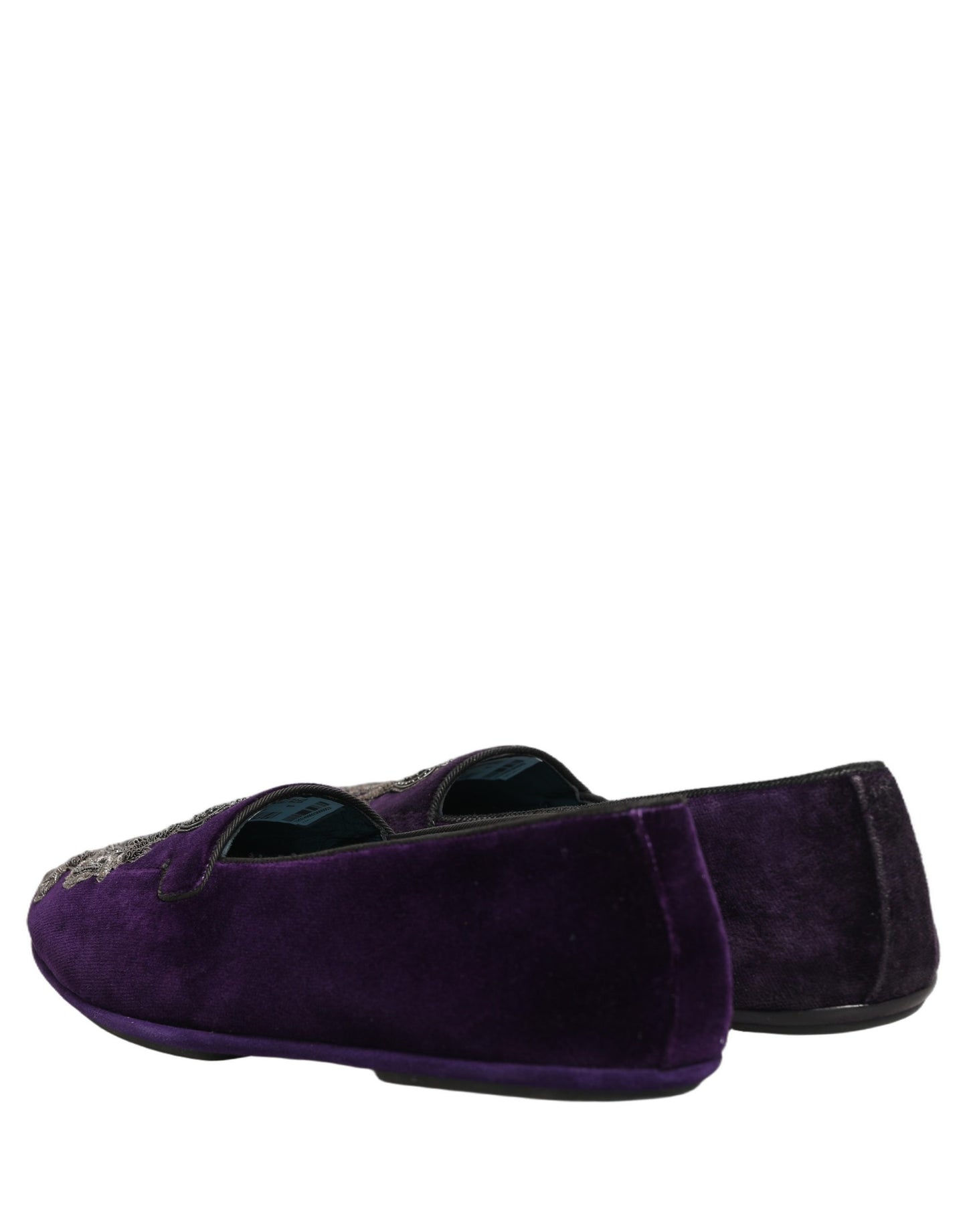 Dolce & Gabbana Purple Velvet Crown Embroidery Loafers Shoes